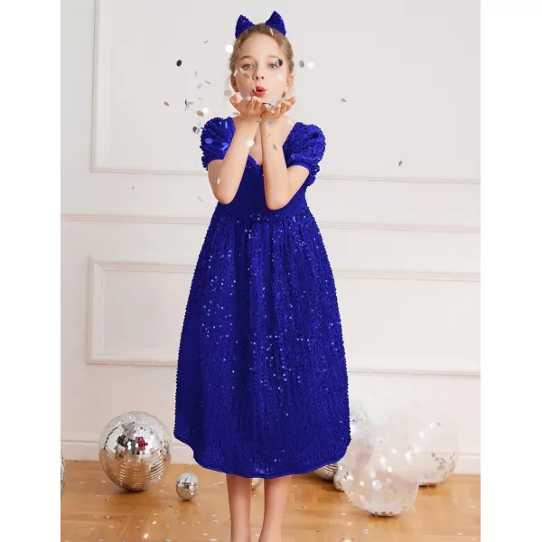 GRACE KARIN Girls Sequin Dress Short Sleeve Sparkly Princess Party Maxi Dress 512YRoyal Blue