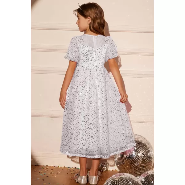 GRACE KARIN Girls Sequin Dress Short Sleeve Sparkly Princess Party Maxi Dress 512YSilver