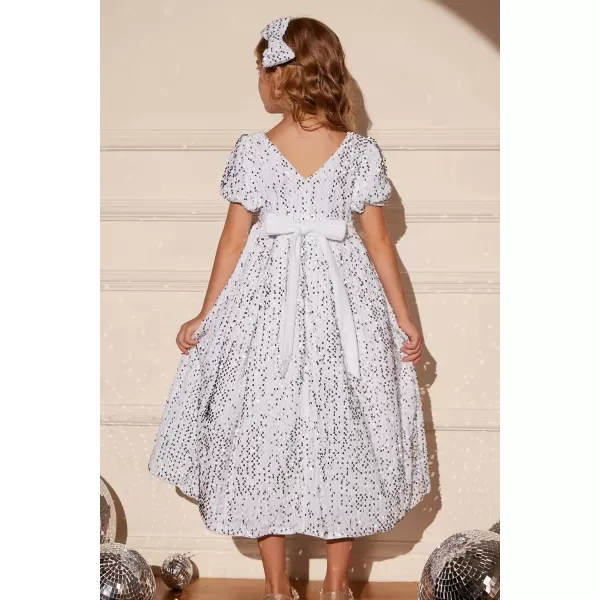 GRACE KARIN Girls Sequin Dress Short Sleeve Sparkly Princess Party Maxi Dress 512YWhite