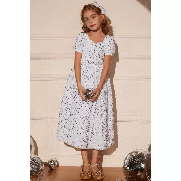 GRACE KARIN Girls Sequin Dress Short Sleeve Sparkly Princess Party Maxi Dress 512YWhite