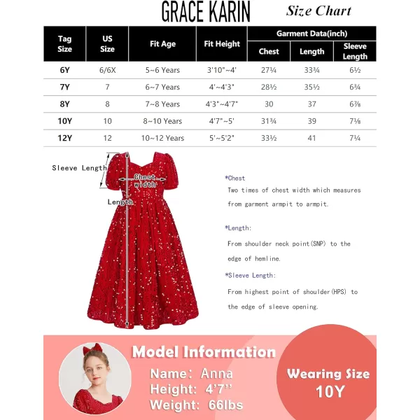 GRACE KARIN Girls Sequin Dress Short Sleeve Sparkly Princess Party Maxi Dress 512YWhite