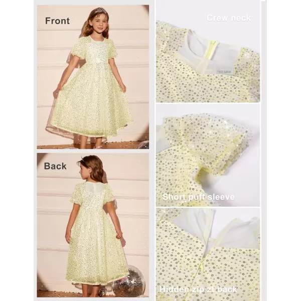 GRACE KARIN Girls Sequin Dress Short Sleeve Sparkly Princess Party Maxi Dress 512YYellow