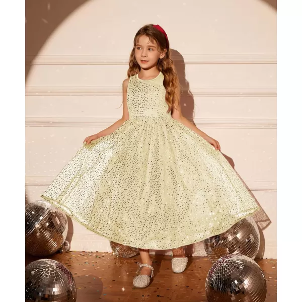 GRACE KARIN Girls Sequin Party Dress Sleeveless Sparkle Elegant ALine Maxi Dresses 512YearsGold
