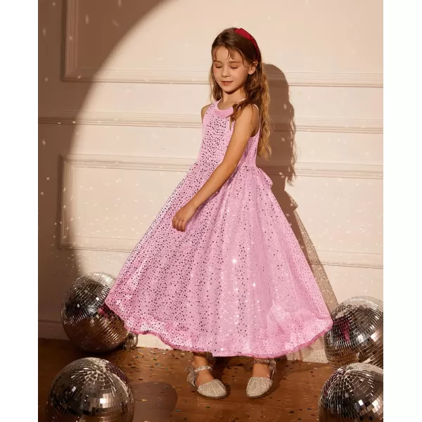 GRACE KARIN Girls Sequin Party Dress Sleeveless Sparkle Elegant ALine Maxi Dresses 512YearsPink