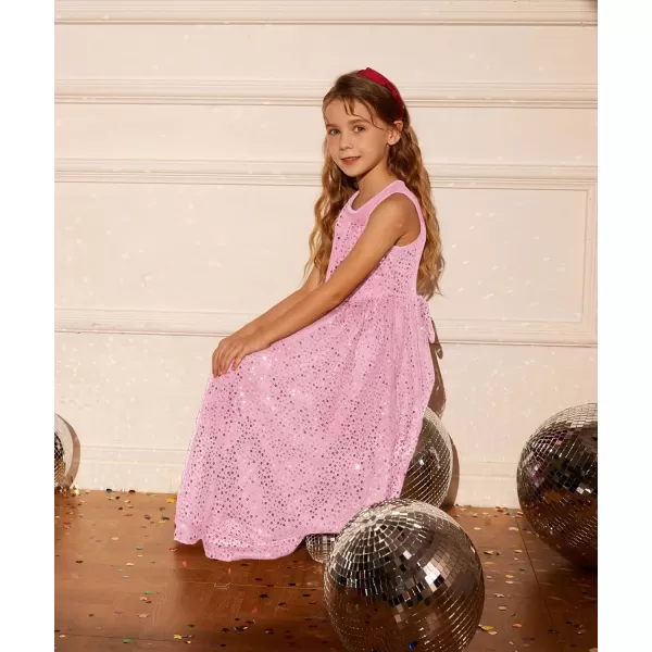 GRACE KARIN Girls Sequin Party Dress Sleeveless Sparkle Elegant ALine Maxi Dresses 512YearsPink