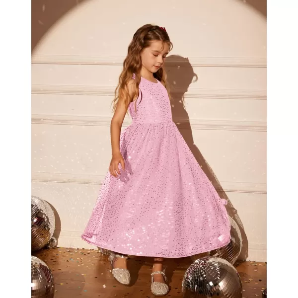 GRACE KARIN Girls Sequin Party Dress Sleeveless Sparkle Elegant ALine Maxi Dresses 512YearsPink