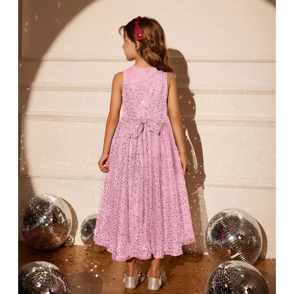 GRACE KARIN Girls Sequin Party Dress Sleeveless Sparkle Elegant ALine Maxi Dresses 512YearsPink