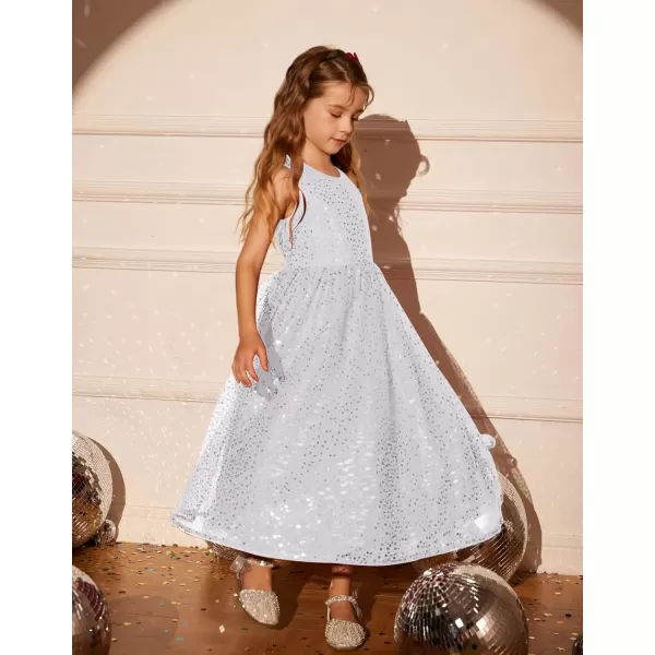 GRACE KARIN Girls Sequin Party Dress Sleeveless Sparkle Elegant ALine Maxi Dresses 512YearsSilver