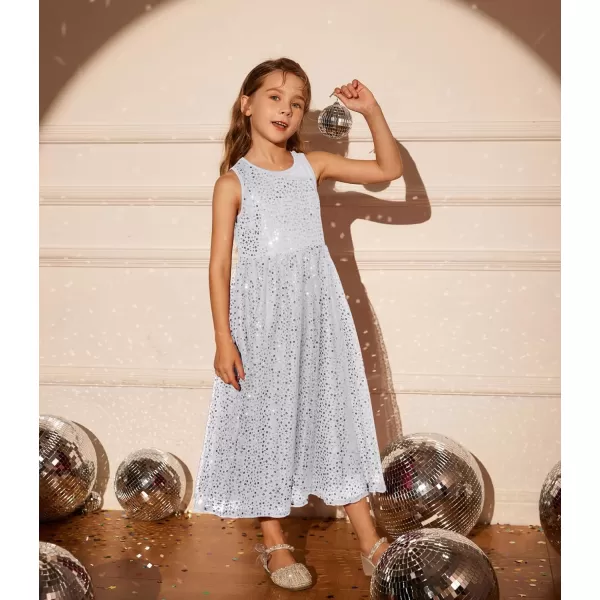 GRACE KARIN Girls Sequin Party Dress Sleeveless Sparkle Elegant ALine Maxi Dresses 512YearsSilver