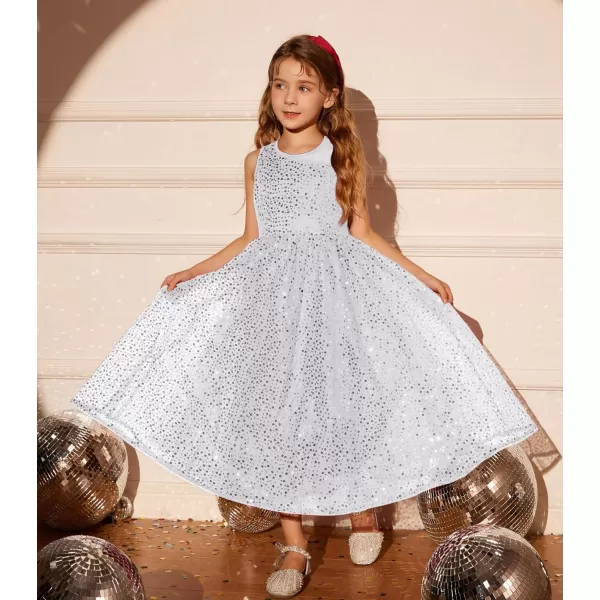 GRACE KARIN Girls Sequin Party Dress Sleeveless Sparkle Elegant ALine Maxi Dresses 512YearsSilver