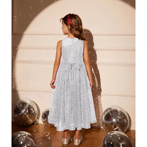 GRACE KARIN Girls Sequin Party Dress Sleeveless Sparkle Elegant ALine Maxi Dresses 512YearsSilver