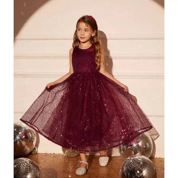 GRACE KARIN Girls Sequin Party Dress Sleeveless Sparkle Elegant ALine Maxi Dresses 512YearsWine Red