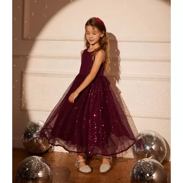 GRACE KARIN Girls Sequin Party Dress Sleeveless Sparkle Elegant ALine Maxi Dresses 512YearsWine Red