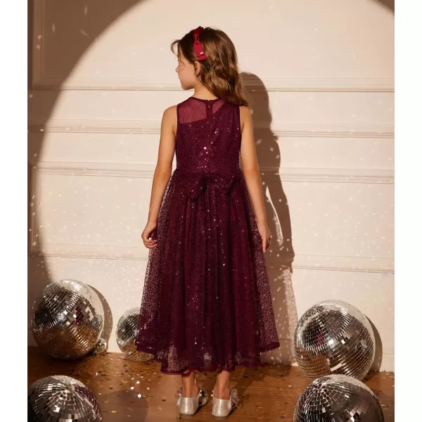 GRACE KARIN Girls Sequin Party Dress Sleeveless Sparkle Elegant ALine Maxi Dresses 512YearsWine Red