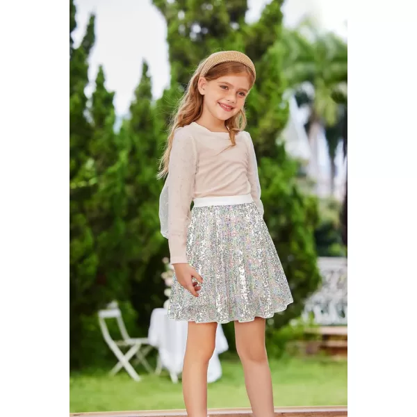 GRACE KARIN Girls Sequin Skirt Elastic Waist Sparkle Pleated Skirt for Party 512YCandy Colors