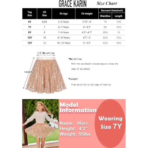 GRACE KARIN Girls Sequin Skirt Elastic Waist Sparkle Pleated Skirt for Party 512YDark Golden