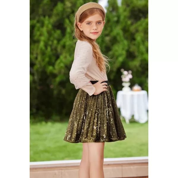 GRACE KARIN Girls Sequin Skirt Elastic Waist Sparkle Pleated Skirt for Party 512YDark Golden