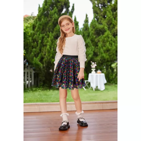 GRACE KARIN Girls Sequin Skirt Elastic Waist Sparkle Pleated Skirt for Party 512YMulticolor