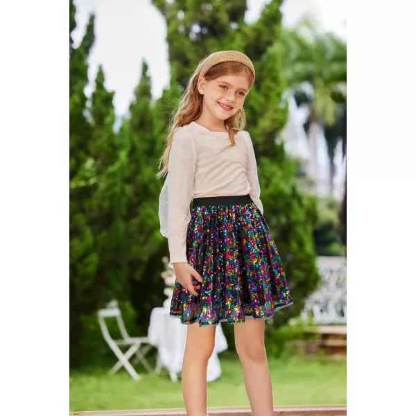 GRACE KARIN Girls Sequin Skirt Elastic Waist Sparkle Pleated Skirt for Party 512YMulticolor