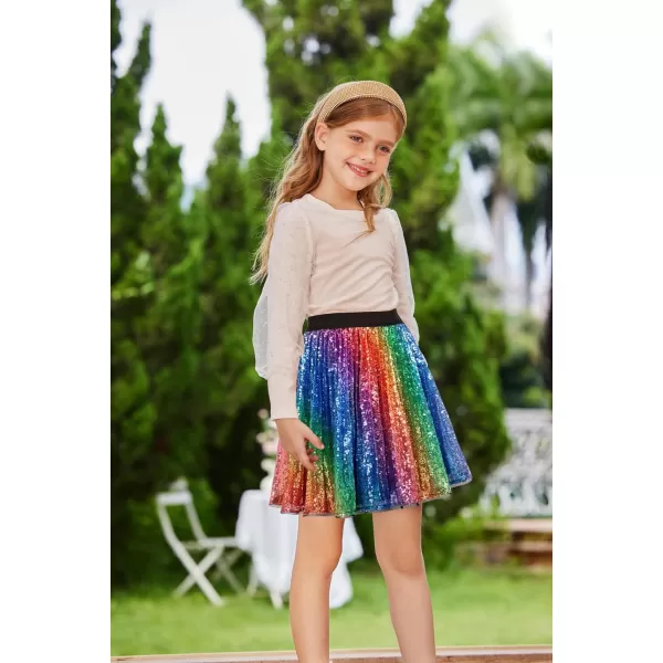 GRACE KARIN Girls Sequin Skirt Elastic Waist Sparkle Pleated Skirt for Party 512YRainbow