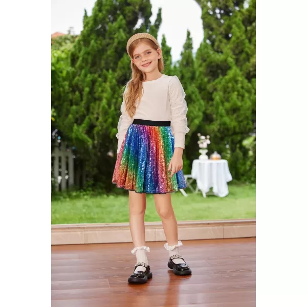 GRACE KARIN Girls Sequin Skirt Elastic Waist Sparkle Pleated Skirt for Party 512YRainbow