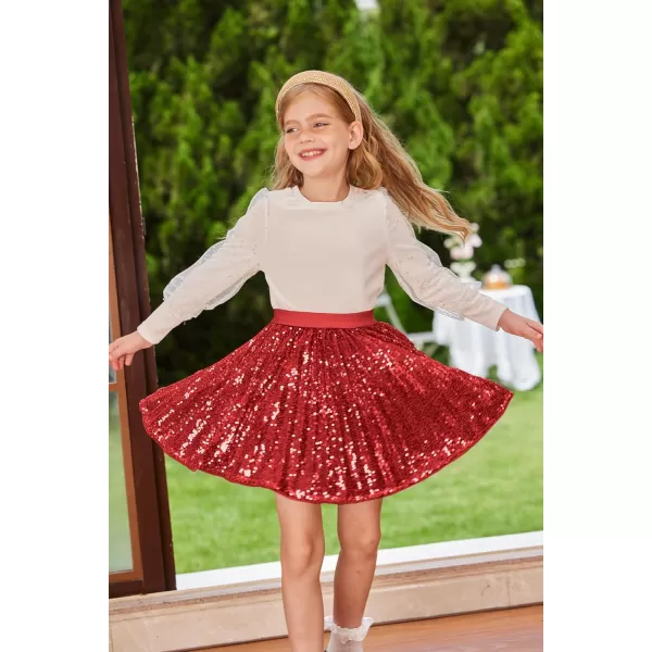 GRACE KARIN Girls Sequin Skirt Elastic Waist Sparkle Pleated Skirt for Party 512YRed