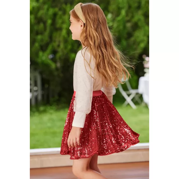 GRACE KARIN Girls Sequin Skirt Elastic Waist Sparkle Pleated Skirt for Party 512YRed