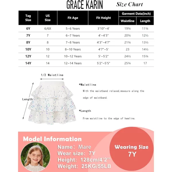 GRACE KARIN Girls Sequin Skirt Girls Fashion Party Three Layer Ruffle Skirt 514YGreen