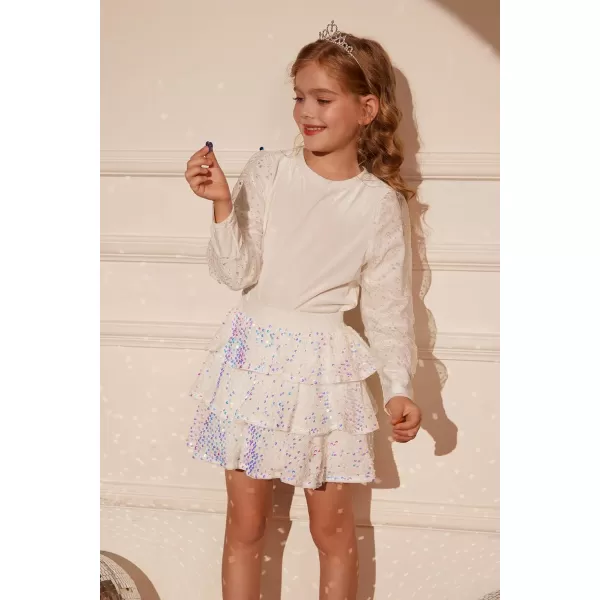 GRACE KARIN Girls Sequin Skirt Girls Fashion Party Three Layer Ruffle Skirt 514YWhite