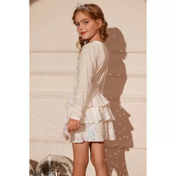 GRACE KARIN Girls Sequin Skirt Girls Fashion Party Three Layer Ruffle Skirt 514YWhite