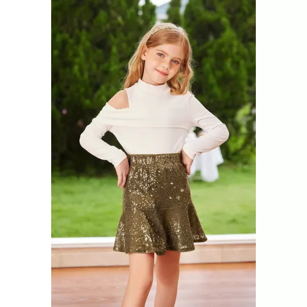 GRACE KARIN Girls Sequin Skirt Ruffle Hem High Waist Pencil Skirt for Party 512YGold on Black