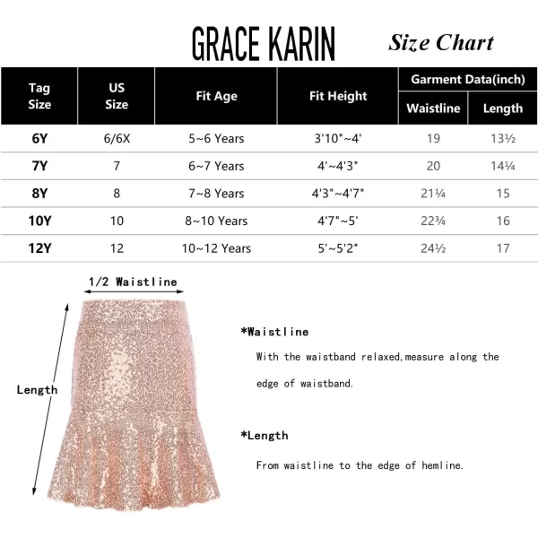 GRACE KARIN Girls Sequin Skirt Ruffle Hem High Waist Pencil Skirt for Party 512YGold on Black