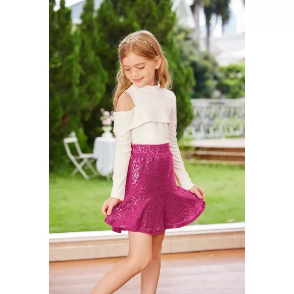 GRACE KARIN Girls Sequin Skirt Ruffle Hem High Waist Pencil Skirt for Party 512YRose Red