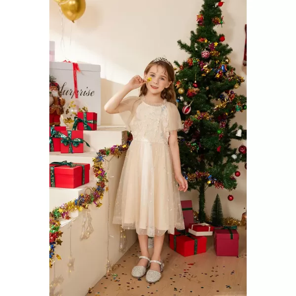 GRACE KARIN Girls Sequin Tulle Mesh Dress Ruffle Party Weeding Flower Shirred Tutu Dress 512Cream