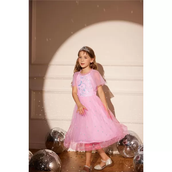 GRACE KARIN Girls Sequin Tulle Mesh Dress Ruffle Party Weeding Flower Shirred Tutu Dress 512Peach Pink