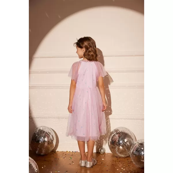 GRACE KARIN Girls Sequin Tulle Mesh Dress Ruffle Party Weeding Flower Shirred Tutu Dress 512Pink