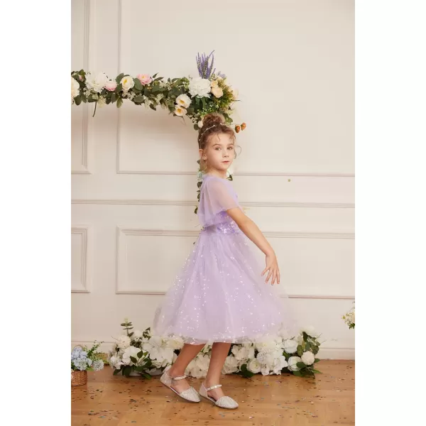 GRACE KARIN Girls Sequin Tulle Mesh Dress Ruffle Party Weeding Flower Shirred Tutu Dress 512Purple