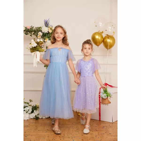 GRACE KARIN Girls Sequin Tulle Mesh Dress Ruffle Party Weeding Flower Shirred Tutu Dress 512Purple