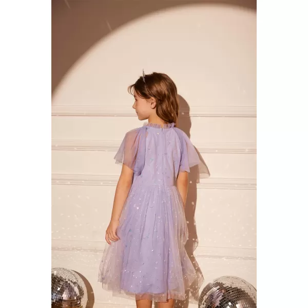 GRACE KARIN Girls Sequin Tulle Mesh Dress Ruffle Party Weeding Flower Shirred Tutu Dress 512Purple