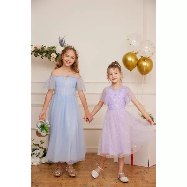 GRACE KARIN Girls Sequin Tulle Mesh Dress Ruffle Party Weeding Flower Shirred Tutu Dress 512Purple