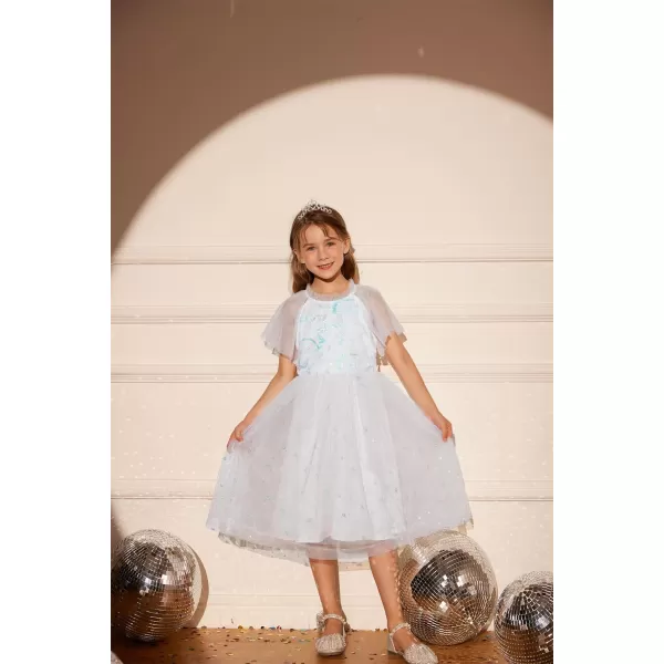 GRACE KARIN Girls Sequin Tulle Mesh Dress Ruffle Party Weeding Flower Shirred Tutu Dress 512White