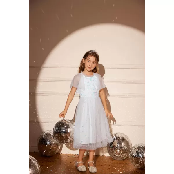 GRACE KARIN Girls Sequin Tulle Mesh Dress Ruffle Party Weeding Flower Shirred Tutu Dress 512White