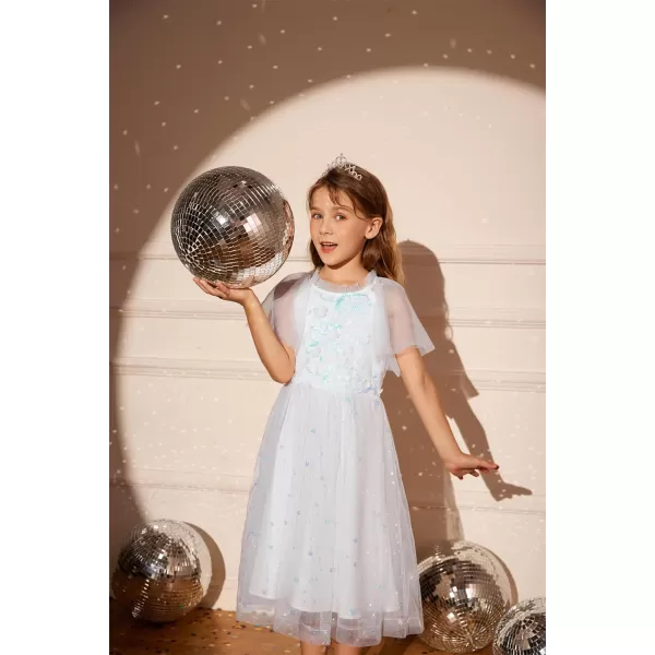 GRACE KARIN Girls Sequin Tulle Mesh Dress Ruffle Party Weeding Flower Shirred Tutu Dress 512White