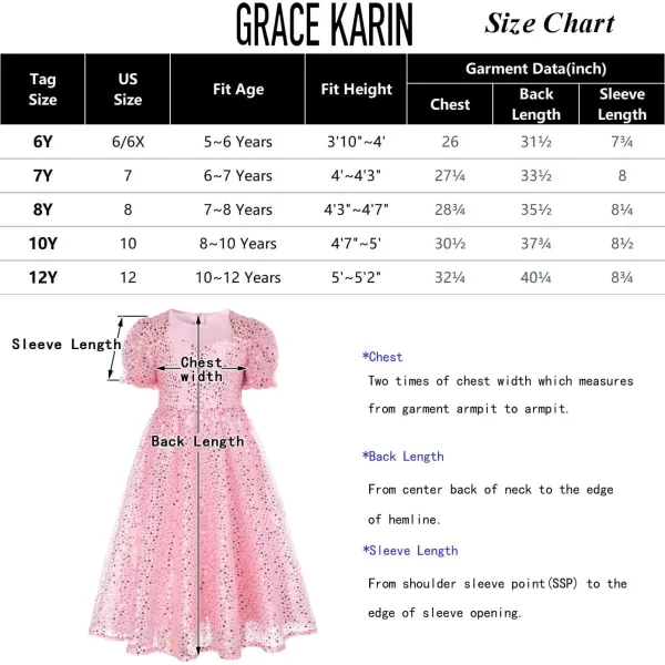 GRACE KARIN Girls Sequin Velvet Dress Short Sleeve Sparkly Tulle Princess Party Maxi Dress 512YRose Gold