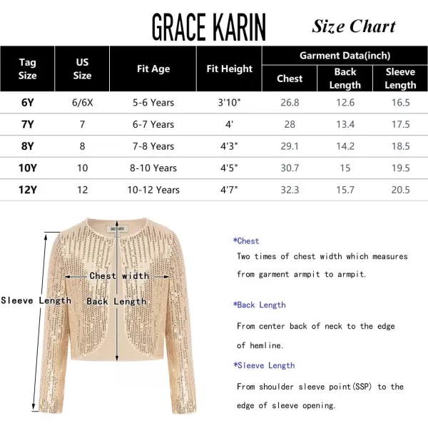 GRACE KARIN Girls Sequins Cardigan Crewneck Long Sleeve Shiny Girls Bolero ShrugDark Silver