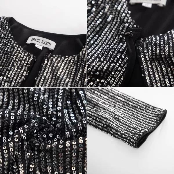 GRACE KARIN Girls Sequins Cardigan Crewneck Long Sleeve Shiny Girls Bolero ShrugDark Silver