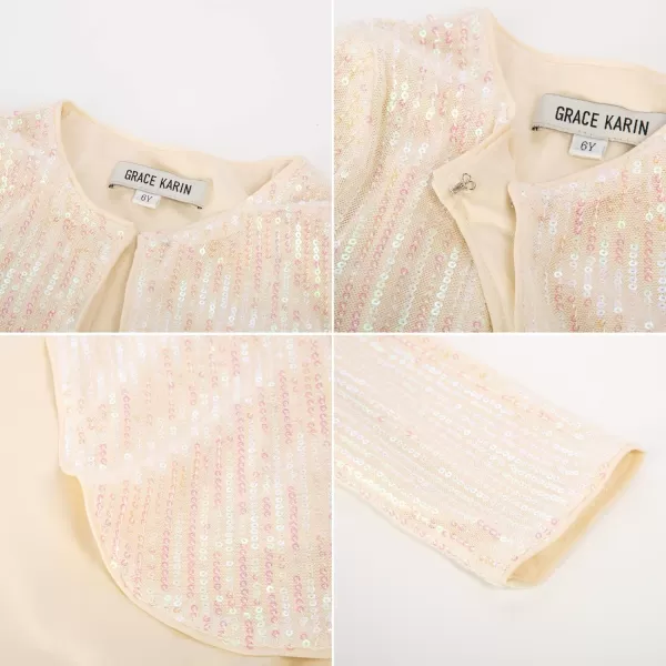 GRACE KARIN Girls Sequins Cardigan Crewneck Long Sleeve Shiny Girls Bolero ShrugLight Pink