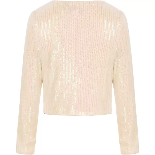 GRACE KARIN Girls Sequins Cardigan Crewneck Long Sleeve Shiny Girls Bolero ShrugLight Pink