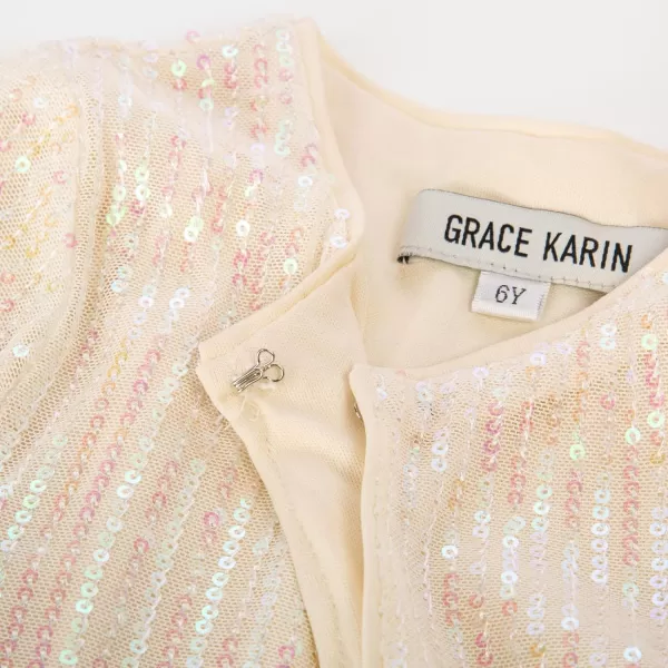 GRACE KARIN Girls Sequins Cardigan Crewneck Long Sleeve Shiny Girls Bolero ShrugLight Pink