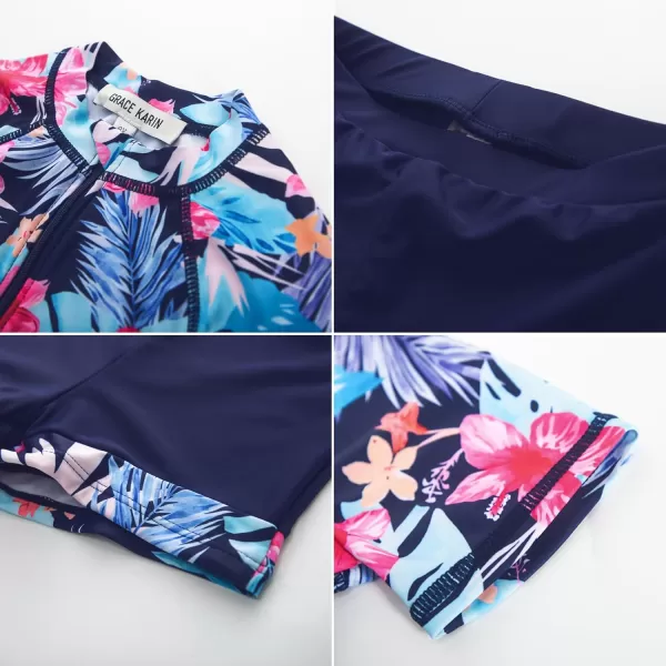 GRACE KARIN Girls Short Sleeve Rash Guard Girls 2Piece Swimsuit Set for 512YBlue Flower